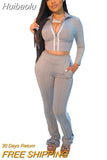 Huibaolu Casual 2 Two Piece Set Women Sexy Pink Outfits Crop Top Stacked Pants Leggings Women Matching Sets Ladies Tracksuit Female