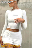 Huibaolu Y2K Two Piece Set Casual 2023 Long Sleeve Crop Top Shirts And Mini Bodycon Skirts Black Women Sets Party Outfits Club Sexy