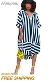 Huibaolu Women Midi Dress Striped Turn-down Collar Half Sleeve Button Loose Dresses Office Lady Outfit Summer Vestidos Streetwear