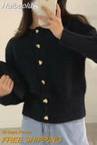 Huibaolu Knitted Cardigans Thick Heart Buttons Autumn Sweaters Women Loose Casual Round Neck Short Tops Soft Sweet Winter O108