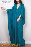 Huibaolu Multicolor V-neck Batwing Sleeve Plus Size Loose Maxi Dress For Women Summer Beach Wear Kaftan Long Bathing Dresses Q1306