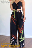 huibaolu Print Backless Spaghetti Strap Cami Tops &amp; High Waist Wide Leg Pants Set Summer Women Two Piece Set