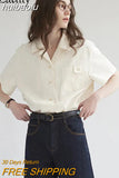 huibaolu 2023 Summer Office Lady Short Sleeve Women Cotton Shirt Korea Style Button Pocket Woman Blouse Work Female Clothing Tops