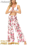 Huibaolu New Boho Print High Waist Belted Beachwear Loose Pants Summer Vacation Women Clothing Beach Wear Swim Suit Cover Up A1149