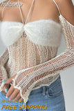 huibahe Halter Transparent Tank Tops Women Solid Sleeveless Backless Elegant Female Camisole Sexy Knitted Y2K White Camis Tops