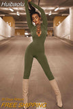 Huibaolu Autumn Hollow Out Black Jumpsuits Women Green Long Sleeve Bodycon Jumpsuit Winter One Piece Sexy Club Outfits For Women