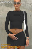 Huibaolu Y2K Two Piece Set Casual 2023 Long Sleeve Crop Top Shirts And Mini Bodycon Skirts Black Women Sets Party Outfits Club Sexy