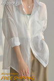 huibaolu 2023 Summer Long Sleeve Chiffon White Shirt Women Transparent Button Sun Protection Ladies Blouse Beach Female Clothing