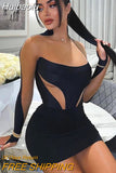 Huibaolu Fall Fashion Mesh Patchwork Dresses For Women 2023 O Neck Long Sleeve Dress Club Outfits Black Bodycon Mini Dress Female