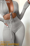 Huibaolu Summer Winter Sexy Black Womens Jumpsuit 2023 White Black Bandage Long Sleeve Bodycon Jumpsuits One Piece Outfits Women