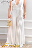 huibaolu V-Neck Pleated Wide Leg Jumpsuit