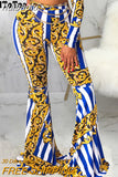 huibaolu Print Fashion Party Pants Women Skinny Pleated Flare Pants Women