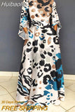 Huibaolu Vintage Women Leopard with Belt High Waist Wrist Sleeve Big Swing Fit and Flare Maxi Long Dress Female Fashion Dresses