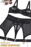 Huibaolu Four-Piece Set Erotic Lingerie Transparent Bra Kit Push Up See Through Lace Langerie Mesh Seamless Underwear Garters