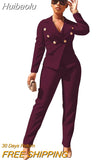 Huibaolu Autumn Winter Women's Set Long Sleeve Blazer and Pants Suit Office Lady Tracksuit Two 2 Piece Set Elegant INS Outfits