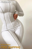 Huibaolu Fall Ribbed Black Jumpsuit Women Turtleneck Long Sleeve Jumpsuit White Bodycon Jumpsuit Winter One Piece Outfits Women