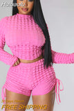 Huibaolu Fall Summer Pink Bodycon Two 2 Piece Sets Womens Outifits Long Sleeve Crop Top Bandage Shorts Matching Sets Female 2023