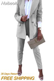 Huibaolu Elegant Women Pants Suit and Long Sleeve Blazer Matching Set Office Lady Streetwear Chic Two 2 Piece Set 2023 Outfits