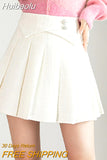 Huibaolu Tweed Skirts Shorts Women Autumn Casual High Waist Slim Pleated Skirt Elegant A-Line Winter Skirt Harajuku Slim Woolen N918