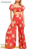 Huibaolu New Boho Print High Waist Belted Beachwear Loose Pants Summer Vacation Women Clothing Beach Wear Swim Suit Cover Up A1149