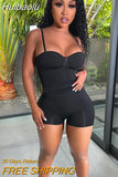 Huibaolu Summer Sexy Womens 2 Two Peice Sets Outfits Backless Cami Strap Bodycon Bodysuit White Shorts Suits Black Matching Sets