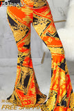 huibaolu Print Fashion Party Pants Women Skinny Pleated Flare Pants Women