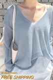 Huibaolu Summer Thin Sexy Women's Shirt Tops V-neck Long Sleeve Casual Blouse Loose Sunscreen Shirts Female Clothing Blusas 9829