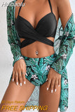 Huibaolu 3PCS Swimsuit With Long Sleeve Bikinis Women's Swimwear Push Up 2023 Beachwear Female Swimming Bathing Suit Bikini Set Pool