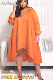 Huibaolu Plus Size Women Single Breasted Long Sleeve Irregular Smock Shirt Dress Vintage Ins Curve Loose Dresses Vestidos