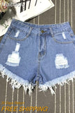 Huibaolu High Waist Tassel Broken Denim Shorts Female Summer Korean Version Raw Edge Wide Leg Loose Plus Size Jean Shorts Women