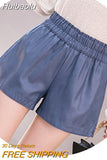 Huibaolu 9 Colors Pockets PU Leather Shorts Women 2023 Autumn Casual Wide Leg Black Leather Shorts High Waist Loose Shorts Female