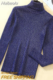 Huibaolu Quality Warm Women Sweater Shiny Turtleneck Pullover Sweaters Fashion Slim Knitted Tops Female Jumper 2023 Autumn Winter