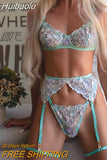 Huibaolu Fancy Lingerie Floral Embroidery Underwear 3-Piece Luxury Lace Garter Brief Sets Bra And Panty Sexy Outfit Intimate