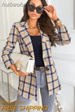 huibaolu Autumn Notched Collar Plaid Blazers Casual Pockets Long Sleeve Coat Female Outerwear 2023 Korean Fashion Loose Jackets