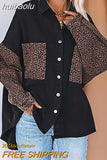 huibaolu Print Drop Shoulder Button Up Denim Shirt