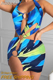 huibaolu Print Slit Cut Out Dress Women Sexy Hallow Out Halter Mini Bodycon Dress Summer Beach Dress