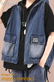 Huibaolu Boyfriend Hooded Denim Vest Women Oversize Loose Sleeveless Jean Jackets 2023 Summer Streetwear Pocket Cowboy Clothes