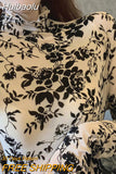 Huibaolu Through Sexy Long Sleeve Shirt Women Floral Mesh Lace Blouses Woman Fashion Vintage Bottoming Women Shirts Tops Blusas 11351