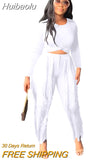 Huibaolu Elegant Women's Set Long Sleeve T-shirt and Tassel Pants Suit Autumn Winter Active Tracksuit Two 2 Piece Set Outfits