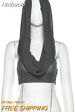 Huibaolu Summer streetwear y2k Solid Knitted Hooded crop Tops For Women Black Bodycon see through tees Top white T shirt femals