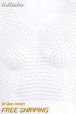 huibahe Sexy Shiny Diamond Fishnet Women Tops Black Round Neck See Through Tops Women Summer Skinny Fashion Party Clubwear 2023