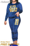 Huibaolu Plus Size XL-5XL Letter Print Velvet Women's Set Sweatshirt Top Jogger Pants Suit Tracksuit Two Piece Set Fitness Outfit