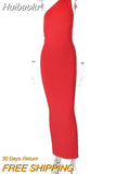 Huibaolu Maxi Dress Elegant Red Long Sleeve Sexy Ruched Bodyocn Evening Party Dress for Women 2023 Spring Slim Christmas Outfits