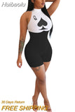 Huibaolu Women Poker Card Sleeveless Bodycon Sport Jumpsuit Romper Bodysuit Night Club Party One Piece Overalls playsuit