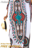 Huibaolu Indie Folk Printed Caftan Beach Dress Side Split Half Sleeve Women Summer Beachwear Long Cotton Robe de plage Q394