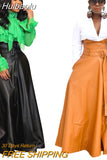 Huibaolu Women High Waist Faux Leather Long Skirts Night Club Street Vintage Sashes A-line Maxi PU Skirts Party Bandage Skirt