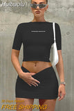 Huibaolu Y2K Two Piece Set Casual 2023 Long Sleeve Crop Top Shirts And Mini Bodycon Skirts Black Women Sets Party Outfits Club Sexy