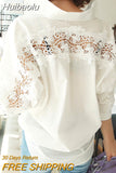 Huibaolu Collar Cotton White Blouse Shirts Women Embroidery Floral Hollow Out Sexy Female Shirt Tops Loose Casual Blouses 1310