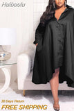 Huibaolu Plus Size Women Single Breasted Long Sleeve Irregular Smock Shirt Dress Vintage Ins Curve Loose Dresses Vestidos