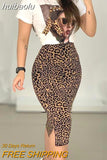 huibaolu Sleeve Print Tops &amp; Leopard Slit Skirt Set Women Summer Two Piece Set